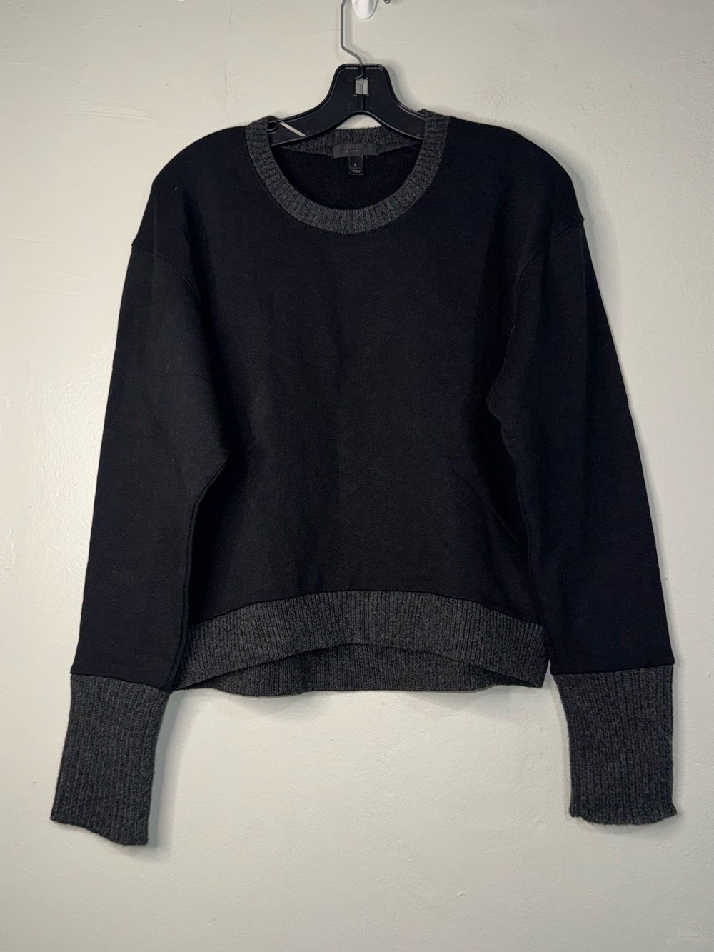 J. Crew 100% Cotton Black Crewneck Sweater with Gray Trim